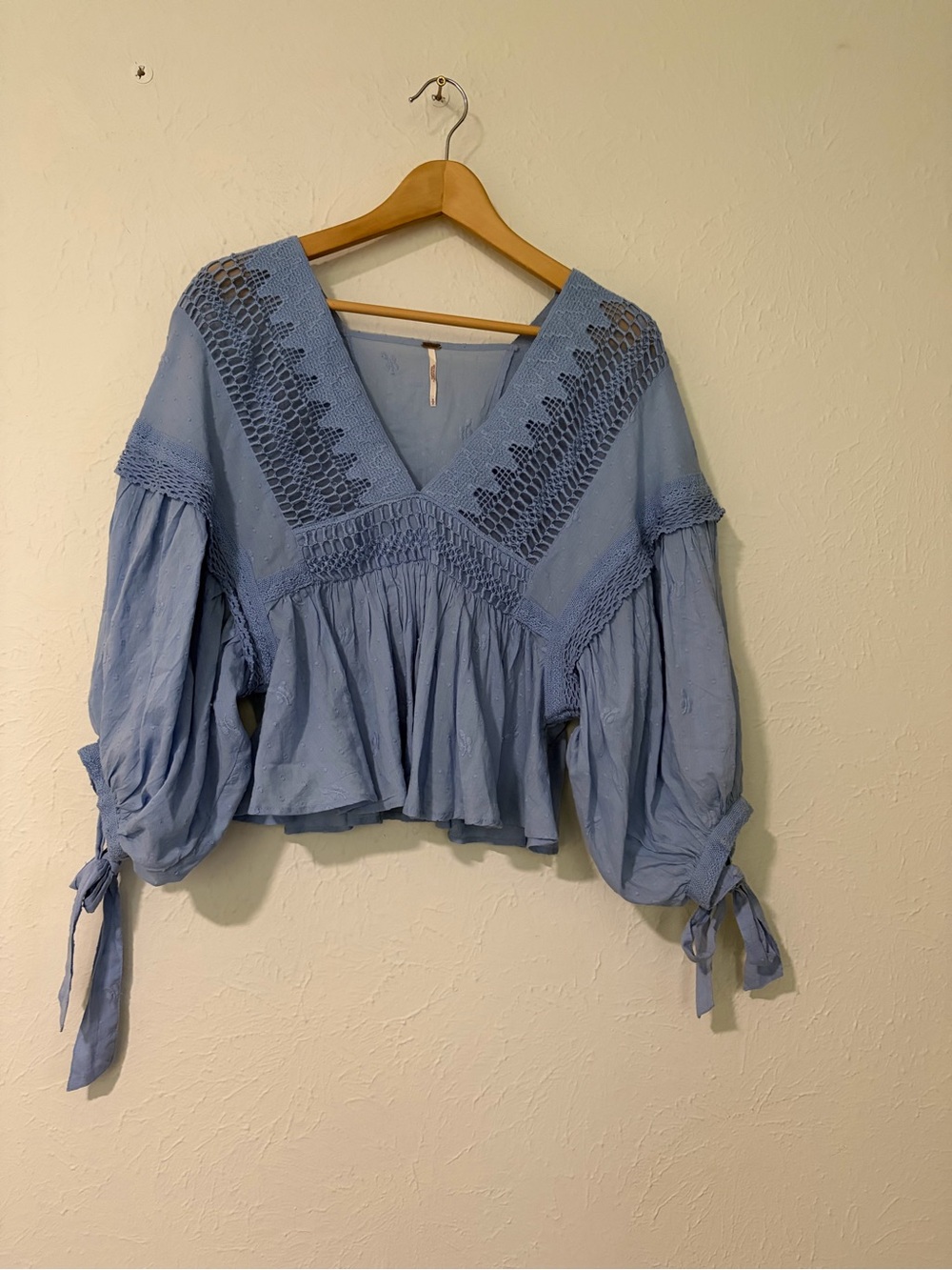 Free People Drive You Mad Blouse Features Intricate Crochet Insets Size Small